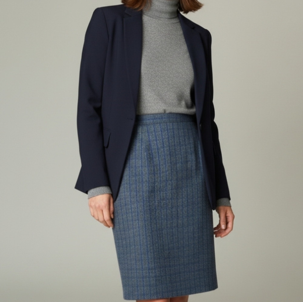Vintage Stephanie Andrew's Skirt Plaid Size 10 Pencil Blue Green Academia Preppy